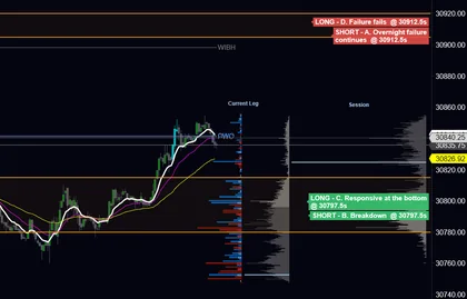The day's plan on a NinjaTrader chart: zones, levels and each scenario's trigger